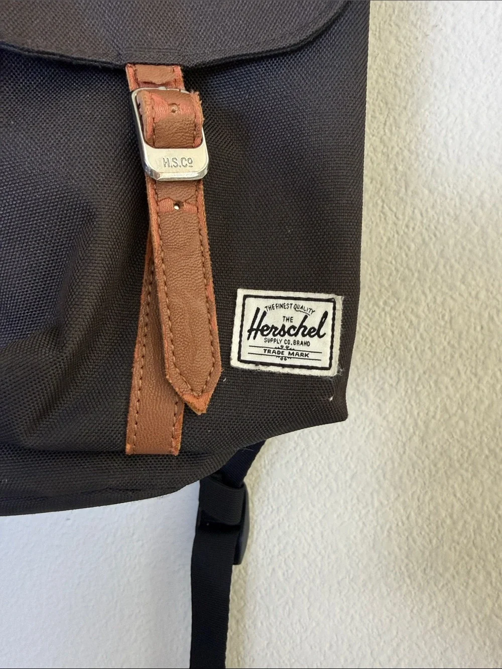 Herschel Little America Backpack Canvas Brown Faux Leather Laptop Travel Bag